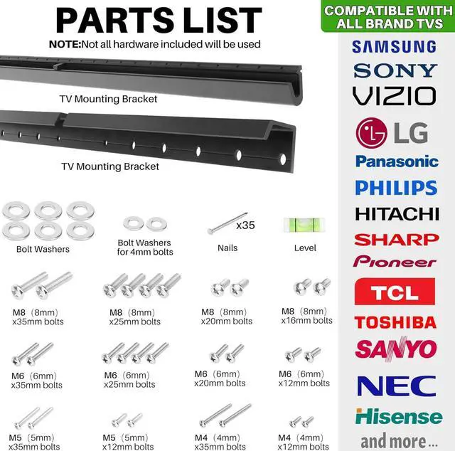 Alt view image 2 of 5 - No Stud TV Wall Mount, Compatible with All Brands 32-75 inch Smart TVs, All Hardware Included No Drill, No Anchors TV Wall Bracket Hanger, Easy Install