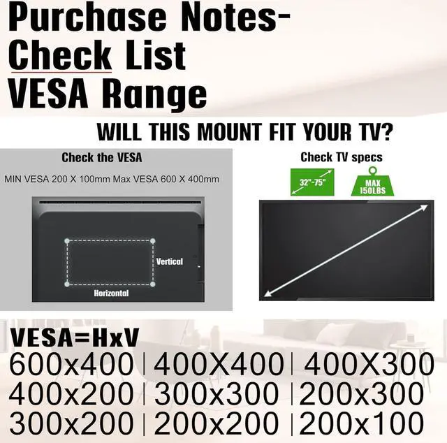 Alt view image 3 of 5 - No Stud TV Wall Mount, Compatible with All Brands 32-75 inch Smart TVs, All Hardware Included No Drill, No Anchors TV Wall Bracket Hanger, Easy Install