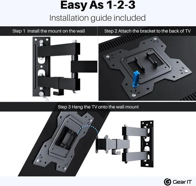 Alt view image 2 of 7 - GEARit TV Wall Mount/Monitor (TVs 23 to 43 inch) Up to 66lbs - Full Motion Swivel, Tilt, Articulating Arm, Vesa 75 100 200