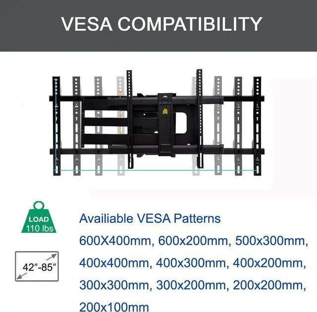 Alt view image 7 of 7 - FORGING Long [Arm Full Motion [Wall] Mount Articulating TV] Bracket with 43 inch Extension , Fits 42 to 80 Inch Flat/Curve [TV]s Holds up to 100 lbs,VESA 600x400mm Compatible
