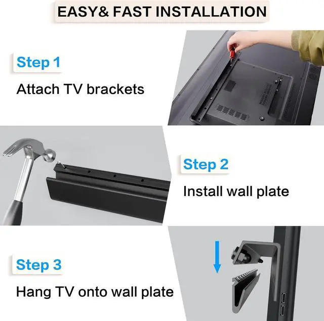 Alt view image 5 of 6 - No Drill Drywall TV Mount,No Stud TV Wall Mount for All Brand 22-55 Inch TVs up to 100lbs, Easy Install No Stud Studless TV Wall Mount,Include All Hardware