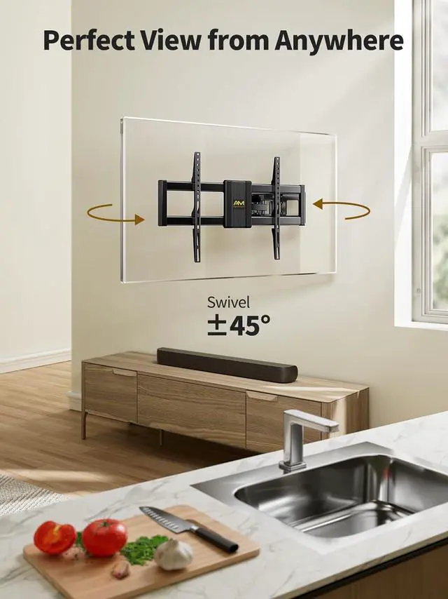 Alt view image 4 of 7 - AM alphamount Full Motion TV Wall Mount for Most 37-75 Inch TVs up to 100 lbs, Swivel TV Mount with Dual Articulating Arms, Wall Mount TV Bracket Max VESA 600x400mm, Fits 16 Wood Studs, APLF6