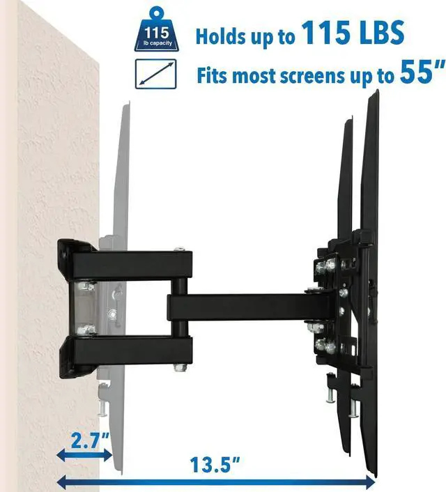 Alt view image 5 of 7 - Mount-It! Full Motion TV Wall Mount | Stable Dual Arm Articulating Bracket for 32-55 Inch TVs | Swivel, Tilt & Extend | Universal VESA Wall Mount for Flat Screen, LED, LCD, OLED | 115 lbs Capacity