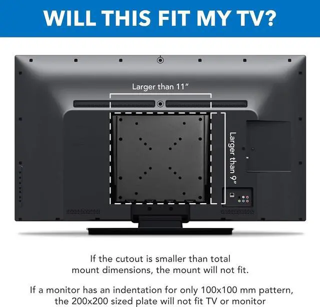 Alt view image 4 of 7 - MOUNT-IT! Low-Profile Fixed TV Wall Mount With Removable Plate | Flush Wall Mounting Bracket Fits 23" - 42" Screens Up To VESA 200x200 mm, 66lbs Capacity, Black