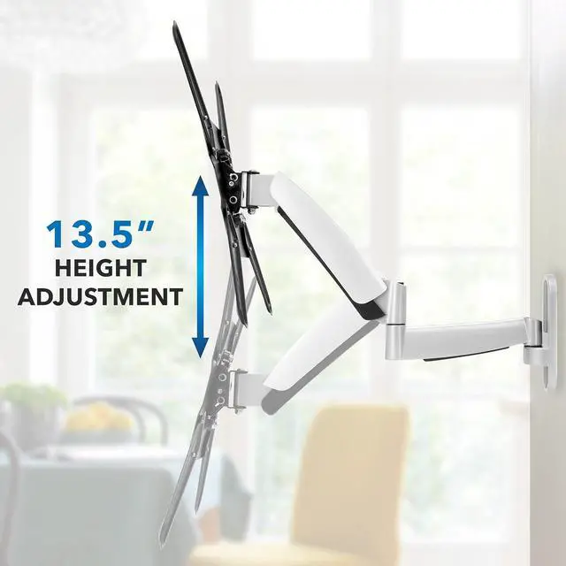 Alt view image 2 of 7 - Mount-It! Height Adjustable TV Wall Mount Bracket with Counterbalance Gas Spring Arm - Full Motion Articulating Design Fits Flat Screens Displays Up to VESA 400x400 mm and 44 Lbs - Silver