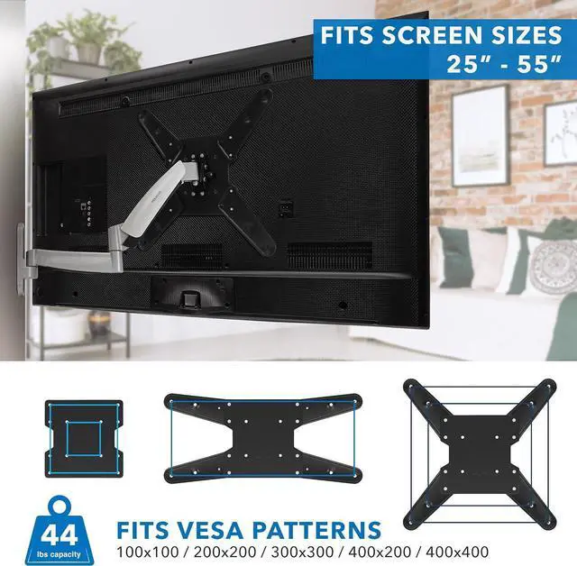 Alt view image 7 of 7 - Mount-It! Height Adjustable TV Wall Mount Bracket with Counterbalance Gas Spring Arm - Full Motion Articulating Design Fits Flat Screens Displays Up to VESA 400x400 mm and 44 Lbs - Silver