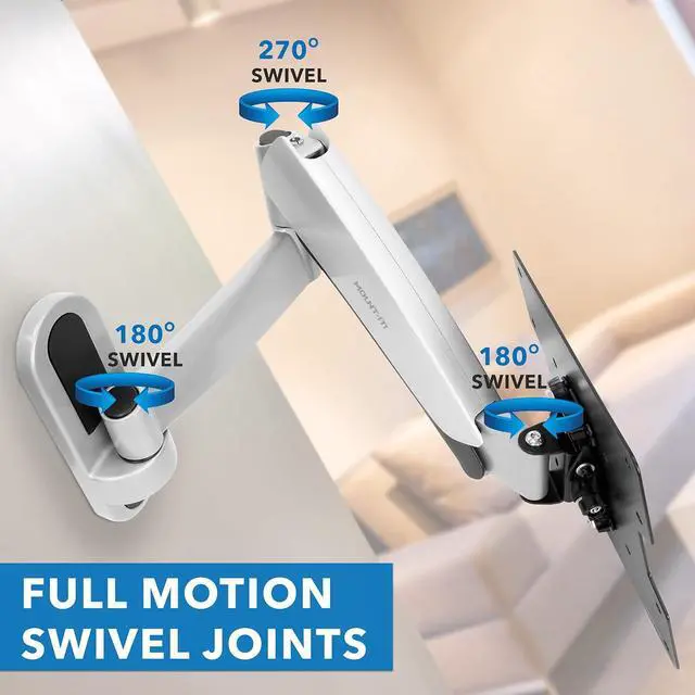 Alt view image 5 of 7 - Mount-It! Height Adjustable TV Wall Mount Bracket with Counterbalance Gas Spring Arm - Full Motion Articulating Design Fits Flat Screens Displays Up to VESA 400x400 mm and 44 Lbs - Silver