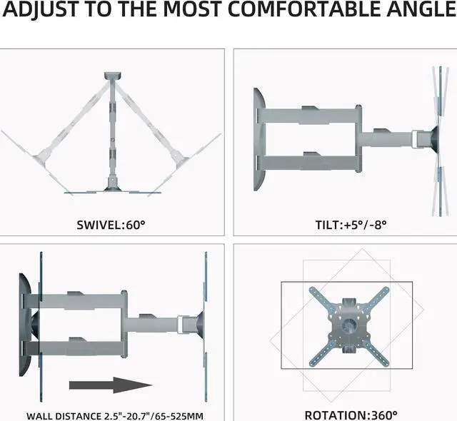 Alt view image 3 of 6 - Vertical and Horizontal TV Wall Mount Swivel Tilt Rotate Arm Fits Most 32 42 43 50 inch Flat Curved Screen, Full Motion 90 Degree Bracket, Max VESA 400x400mm Up to 44lbs DY3255