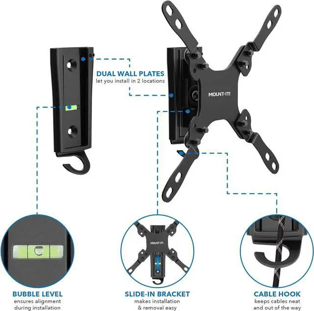 Alt view image 3 of 7 - MOUNT-IT! RV TV Mount with Dual Wall Plates | No-Rust Quick Release Aluminum Mounting Bracket for Indoor Or Outdoor Use | Low-Profile Full Motion Arm, 33lbs Capacity | Up to VESA 200x200mm