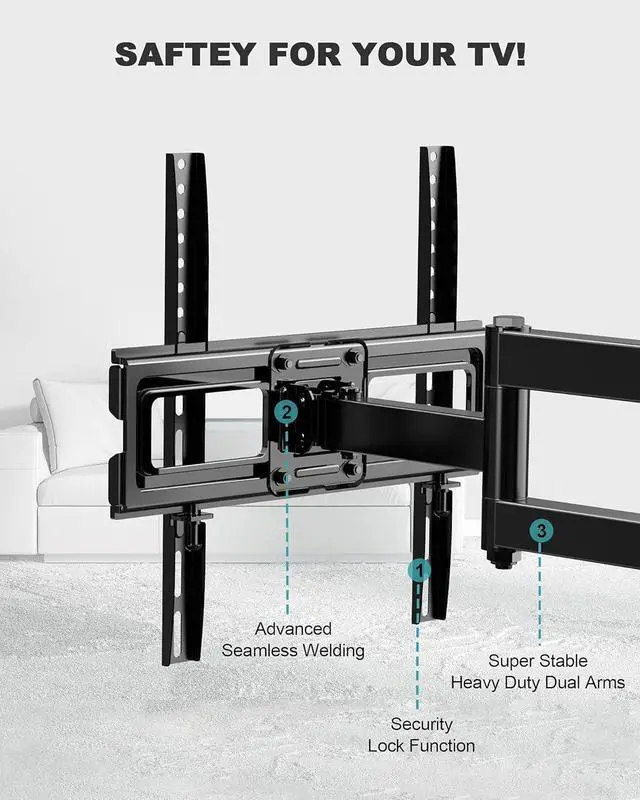 Alt view image 5 of 7 - Full Motion TV Wall Mount, Heavy Duty Single Articulating Arms TV Bracket for Most 32-55 Inch Flat Curved TVs, Up to VESA 400x400mm and 77lbs, Support Swivel, Tilt, Level Adjustment