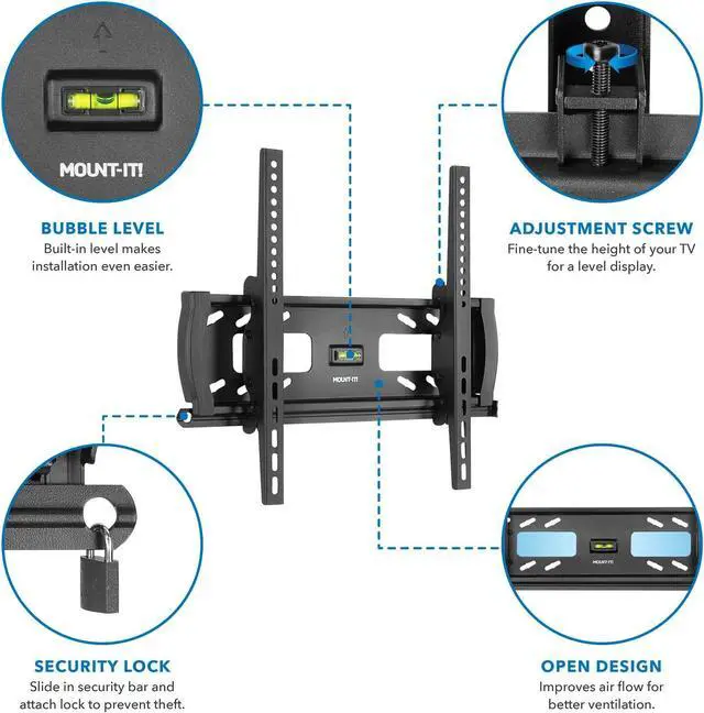 Alt view image 5 of 7 - Mount-It! Lockable TV Wall Mount with Anti-Theft Security Bar, Tilt Bracket for 3255 Inch Flat Screen TVs, Commercial-Grade VESA Wall Mount Holds up to 99 lbs
