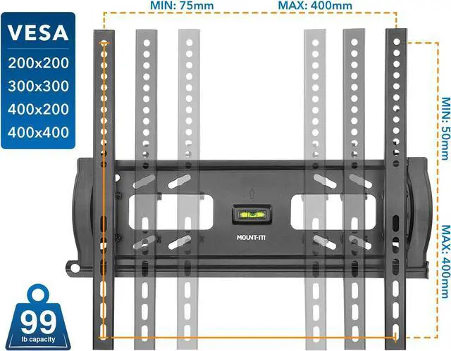 Alt view image 6 of 7 - Mount-It! Lockable TV Wall Mount with Anti-Theft Security Bar, Tilt Bracket for 3255 Inch Flat Screen TVs, Commercial-Grade VESA Wall Mount Holds up to 99 lbs