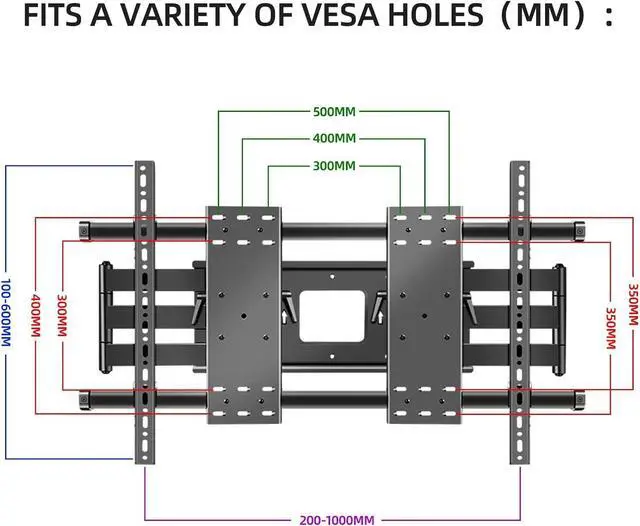 Alt view image 4 of 7 - 98 100 TV Wall Mount 75 86 90 110 120 inch Full Motion Bracket Large Screen Heavy Duty TV Wall Mount Led Adjustable Articulating TV Stand Max vesa 1000x600mm Load 287 lbs DY1000