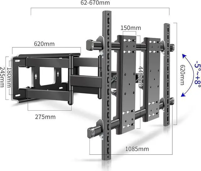 Alt view image 5 of 7 - 98 100 TV Wall Mount 75 86 90 110 120 inch Full Motion Bracket Large Screen Heavy Duty TV Wall Mount Led Adjustable Articulating TV Stand Max vesa 1000x600mm Load 287 lbs DY1000