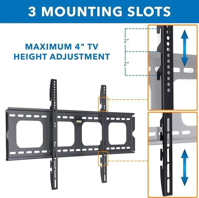 Alt view image 6 of 7 - Mount-It! Low-Profile TV Mount | Flush Large TV Wall Mount | Slim Fixed TV Mount for 42-70 in. Screen TVs | VESA Compatibility up to 850x450 | 220 lbs Capacity
