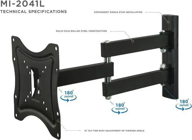 Alt view image 4 of 7 - Mount-It! TV Wall Mount Bracket Full Motion Computer Monitor Arm, Swivel Tilting Corner Bracket for 23 - 42 inch Screen LCD LED Plasma 4K Flat Panel Screen TV, up to VESA 200 66 Lb Capacity (MI-2041L)