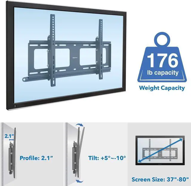 Alt view image 5 of 7 - Mount-It! Weatherproof TV Wall Mount | Lockable & Tilting 2.1" Low Profile Design Fits 37 38 42 50 55 58 60 65 70 75 80 Inch Televisions | VESA Compatible up to 600x400mm | 176 Pound Capacity