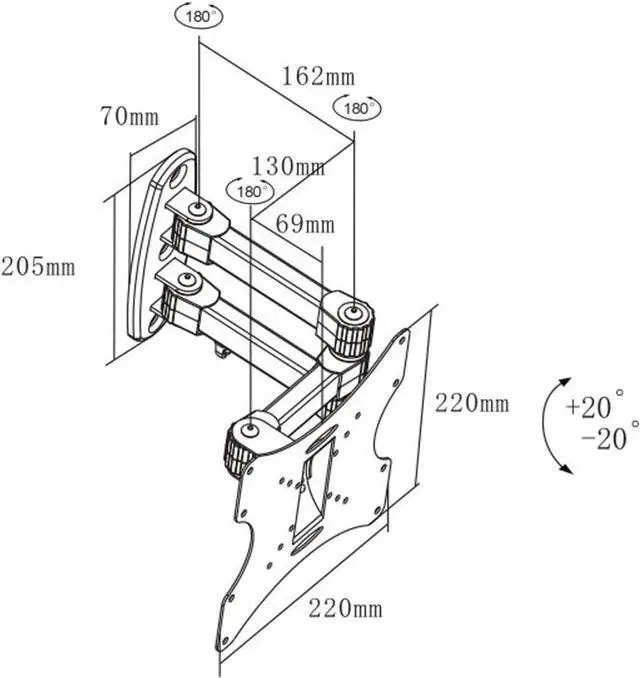 Alt view image 3 of 3 - Black Full-Motion Tilt/Swivel Wall Mount Bracket for Element ELEFW328 32" inch LED HDTV TV/Television - Articulating/Tilting/Swiveling