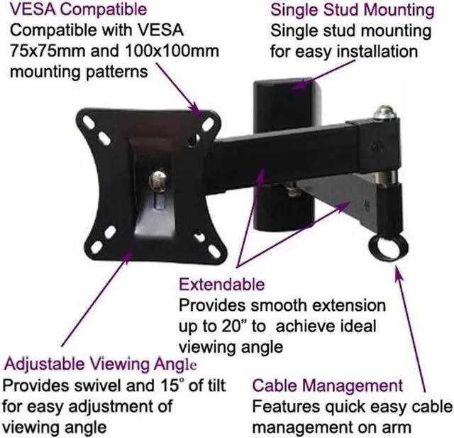 Alt view image 2 of 7 - VideoSecu TV Wall Mount Long Articulating LCD LED UHD TV Monitor Flat Panel Mount for Most 26" 27" 30" 32" 39" 40" VESA 75mm/100 mm ML513B CG5
