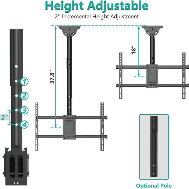 Alt view image 5 of 7 - WALI Ceiling TV Mount, Hanging TV Mount Bracket for Most 37 to 70 inch LED, LCD, OLED 4K TVs, up to 110lbs, Mounting Holes 600x400mm (CM3770), Black