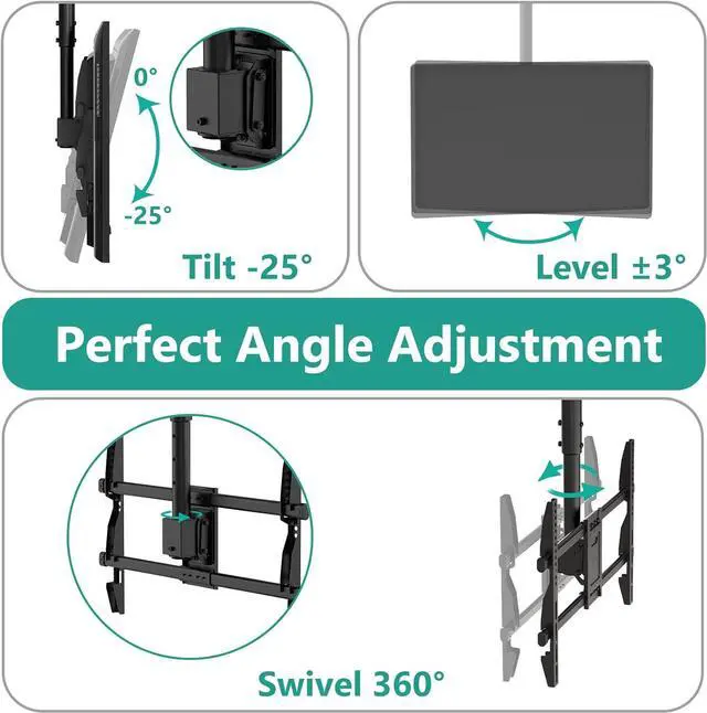 Alt view image 6 of 7 - WALI Ceiling TV Mount, Hanging TV Mount Bracket for Most 37 to 70 inch LED, LCD, OLED 4K TVs, up to 110lbs, Mounting Holes 600x400mm (CM3770), Black
