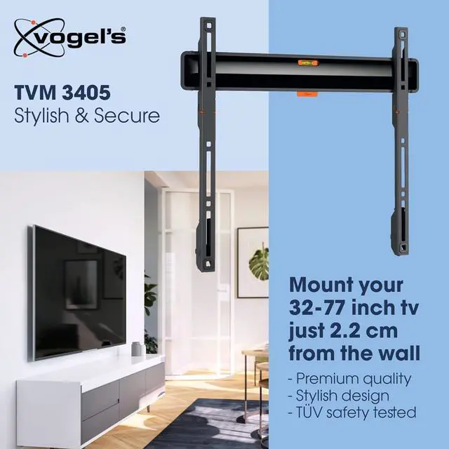 Alt view image 2 of 7 - Vogel's TVM 3405 Fixed TV Wall Bracket for 32-77 inch TVs, Max. 110 lbs (50 kg), Flat TV Wall Mount max. VESA 400x400, Universal Compatibility, Distance to The Wall just 0.87 inch