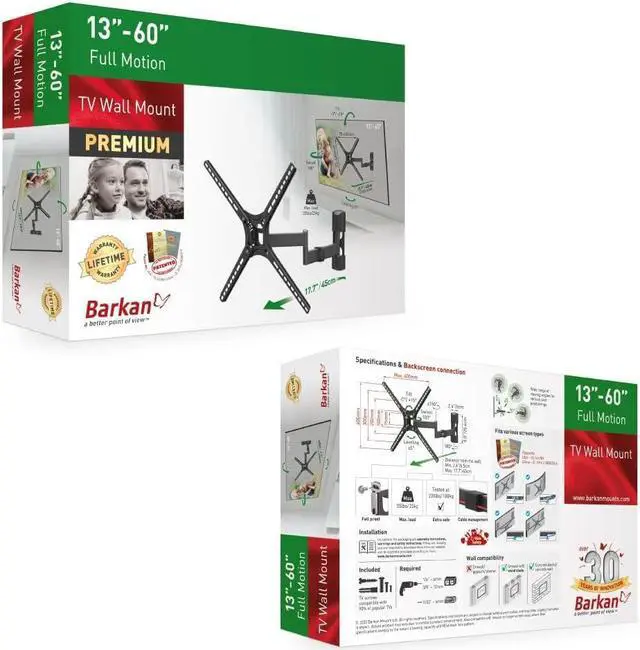 Alt view image 7 of 7 - Barkan TV Wall Mount, 13-60 inch Full Motion Articulating - 4 Movement Flat/Curved Screen Bracket, Holds up to 55lbs, Patented Fits LED OLED LCD