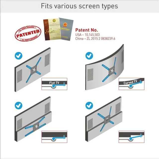 Alt view image 5 of 7 - Barkan TV Wall Mount, 13-60 inch Full Motion Articulating - 4 Movement Flat/Curved Screen Bracket, Holds up to 55lbs, Patented Fits LED OLED LCD