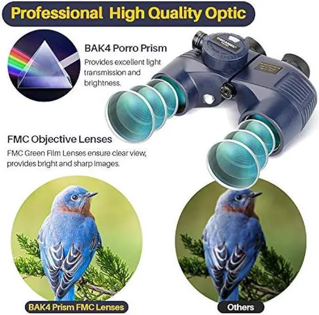 Alt view image 3 of 6 - USCAMEL 10x50 Marine Binoculars for Adults, Waterproof Binoculars with Rangefinder CompassBAK4 Prism FMC Lens Binoculars with Tripod Adapter for Navigation Bird Watching Hunting