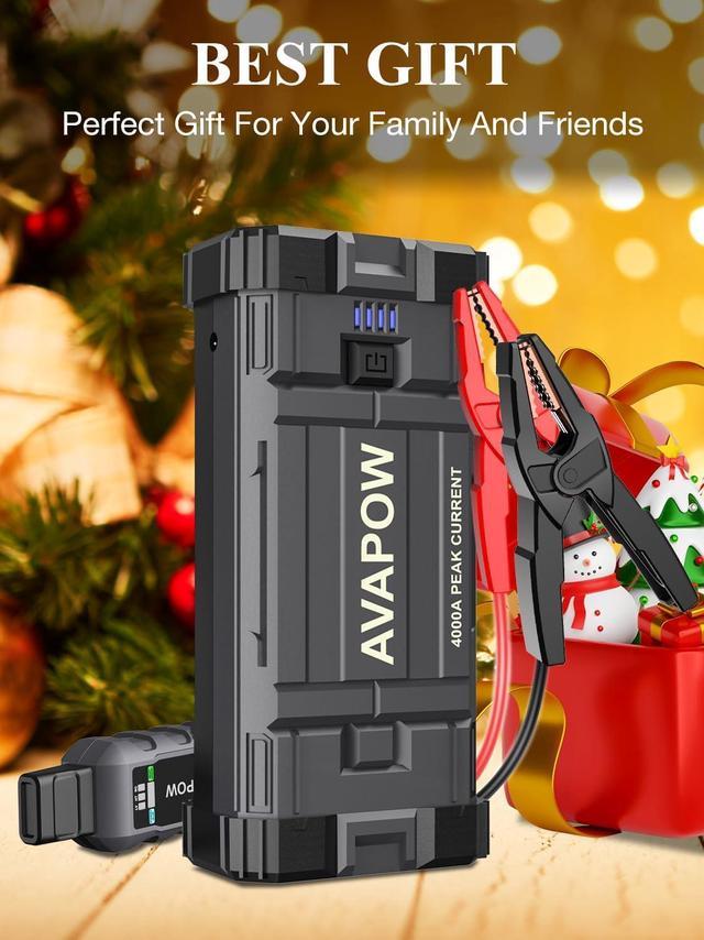  AVAPOW Car Jump Starter, 4000A Peak Battery (for All Gas or Up  to 10L Diesel), Portable Booster Power Pack, 12V Auto Jump Box with LED  Light, USB Quick Charge 3.0 