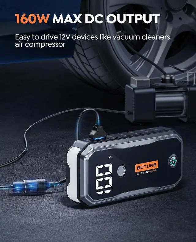 Alt view image 4 of 7 - BUTURE 5000A Car Battery Jump Starter (All Gas/10L Diesel) Smart Portable Car Jump Starter Battery Pack, 12V Safe Jump Box Car Jumper Starter with Extended Jumper Cables, Fast Charge, 160W DC, Lights