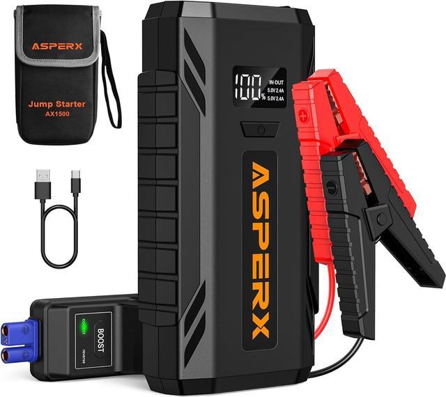 ASPERX Jump Starter, 1500A Peak Car Jump Starter for Up to 7.0L Gas or 5.5L  Diesel Engine, 12V Portable Battery Jump Starter with 1.4 INCH LCD Display  