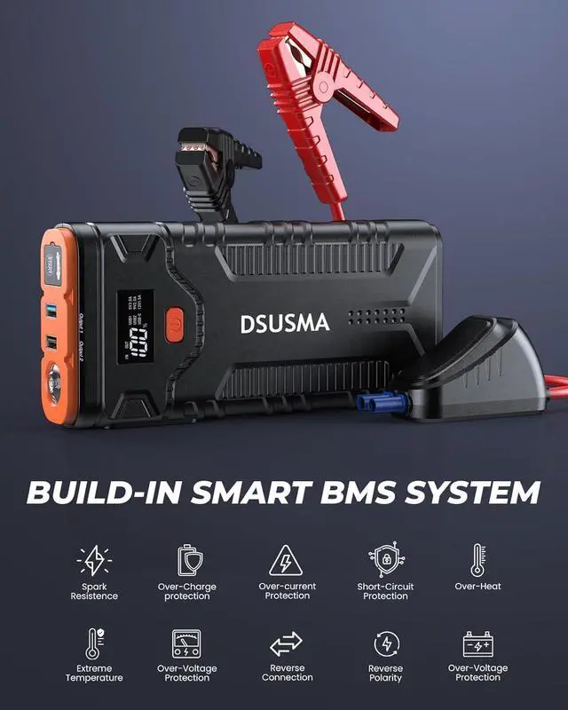 Alt view image 5 of 7 - DSUSMA Car Jump Starter, 2500A Jump Starter Battery Pack (up to 10.0L Gas/8L Diesel Engines), 12V Car Battery Jump Starter with USB Quick Charge 3.0 and LED Flashlight, Jump Box for 12V Vehicles