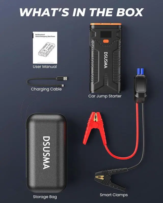 Alt view image 7 of 7 - DSUSMA Car Jump Starter, 2500A Jump Starter Battery Pack (up to 10.0L Gas/8L Diesel Engines), 12V Car Battery Jump Starter with USB Quick Charge 3.0 and LED Flashlight, Jump Box for 12V Vehicles