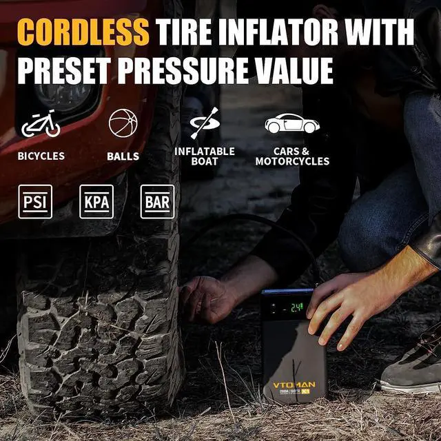 Alt view image 3 of 7 - VTOMAN X1 Jump Starter with Air Compressor, 2500A Portable Battery Booster(Up to 8.5L Gas/6L Diesel Engines) with 150PSI Digital Auto Tire Inflator, 12V Car Lithium Battery Jump Box Pack Power Charger