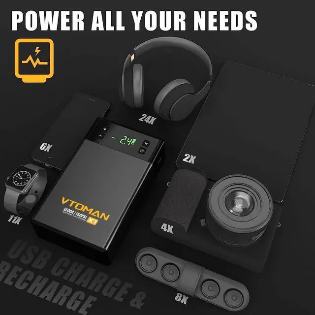 Alt view image 7 of 7 - VTOMAN X1 Jump Starter with Air Compressor, 2500A Portable Battery Booster(Up to 8.5L Gas/6L Diesel Engines) with 150PSI Digital Auto Tire Inflator, 12V Car Lithium Battery Jump Box Pack Power Charger