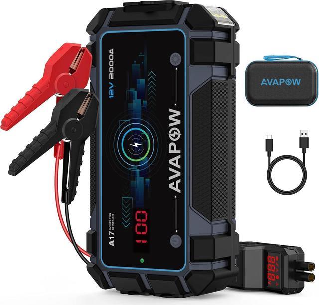 AVAPOW Car Jump Starter 2000A Peak Jump Boxes for Vehicles(12V 8L Gas/6.5L  Diesel Engine) Equipped Fast Wireless Charging Jump Starter Battery Pack 