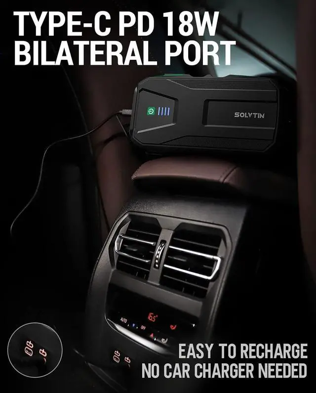 Alt view image 3 of 7 - SOLVTIN S6 Jump Starter 1200A Car Starter for up to 7.5L Gas and 6.0L Diesel Engine 12V Battery Jump Starter with Smart Jumper Cables Portable Power Bank with PD 18W, QC 3.0 Port and LED Light