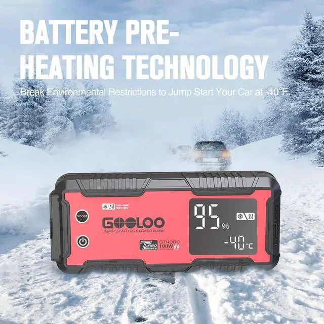 Alt view image 3 of 7 - GOOLOO GT4000 Car Jump Starter 4000A 100W Fast-Charging 12V SuperSafe Portable Battery Booster Pack with -40 Pre-Heating Tech, 26800mAh Auto Jump Box Jumper Cables for 10L Diesel and 12L Gas Engine
