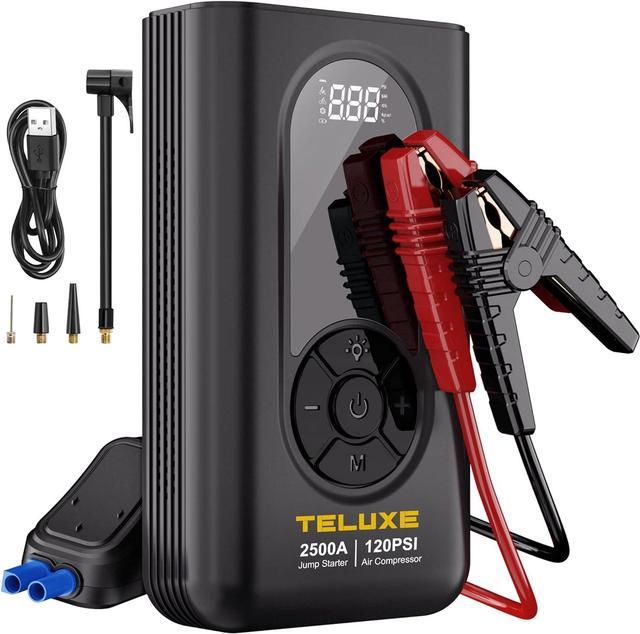 Jump Starter with Air Compressor, 2500A Car Battery Booster Pack with  150PSI Digital Tire Inflator, 12V Auto Jumper Cables Jump Box for Vehicles  up