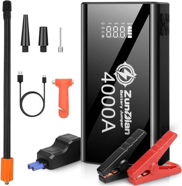Car Jump Starter with Air Compressor, ZunDian Q7 4000A Peak Portable  Battery Jump Starter with 150PSI Tire Inflator, 12V Auto Lithium Jump Box,  Up to
