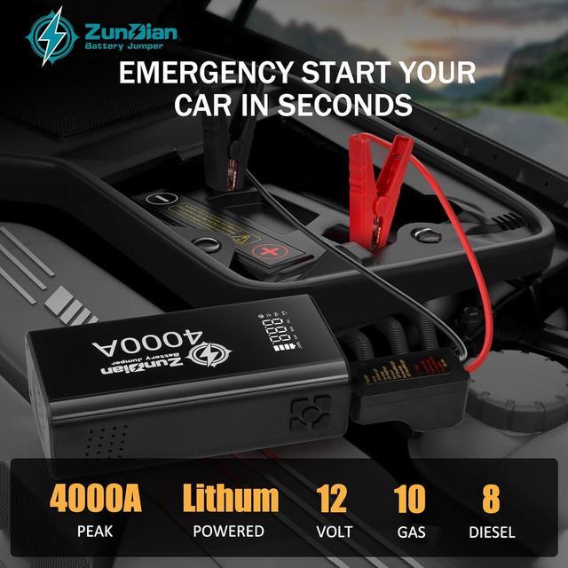 ZUKAKA Car Auto Jump Starter 4000A Peak 26800mAh Battery Up to 4000