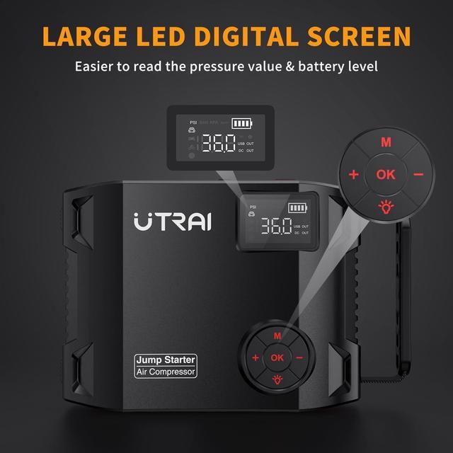 Alt view image 4 of 7 - Jump Starter with Air Compressor, UTRAI JS5 150PSI 3500A 27000mAh 12V Battery Booster Jump Box for All Gas and 8L Diesel Engine, Portable Battery Jumper Starter with Power Bank Digital Tire Inflato