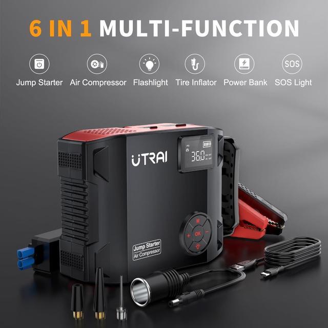 Alt view image 6 of 7 - Jump Starter with Air Compressor, UTRAI JS5 150PSI 3500A 27000mAh 12V Battery Booster Jump Box for All Gas and 8L Diesel Engine, Portable Battery Jumper Starter with Power Bank Digital Tire Inflato