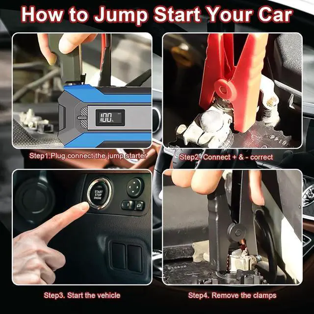 Alt view image 7 of 7 - Portable Car Jump Starter Battery Pack with Jumper Cables and Carring Box, 1500A 12V 29600mWh Car Battery Charger with Battery Protection Device, for 6.0L Gasoline and 3.0L Diesel Engines
