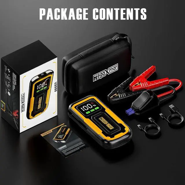 Alt view image 6 of 7 - MegaXmar Car Battery Jump Starter - 2000A Peak 18000mAh(Up to 8.0L Gas and 7.5L Diesel Engine) PD60W Fast Charging,Portable Jump Starter with Smart Clamp Cables, LED Flashlight Jump Box