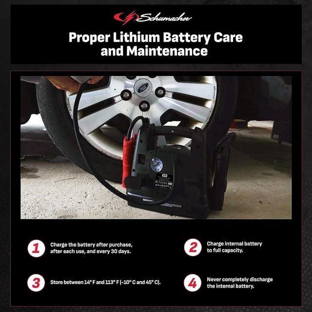 Alt view image 5 of 7 - Schumacher SL1562 Lithium Portable Power Station -150 PSI Air Compressor, 1200A 12V Jump Starter, for 8.0L Gas | 6.0L Diesel Engines  Charge Apple, Samsung and Android Devices