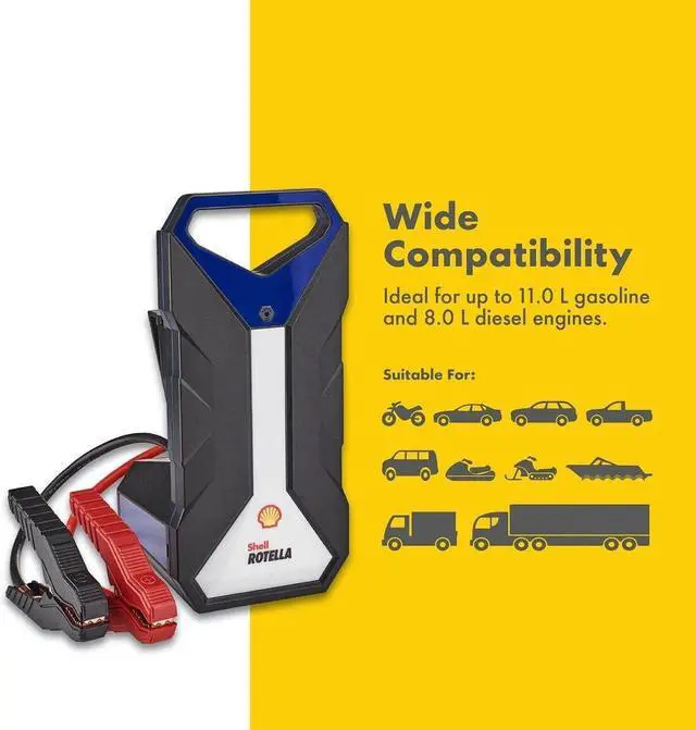 Alt view image 4 of 6 - Shell SH924 2000A 12V Portable Lithium Jump Starter for 11-Liter Gasoline and 8-Liter Diesel Engines, 8 Safety Protections, 2.1A USB Port, Power Bank, Magnetic Base, Battery Booster + Jumper Cables