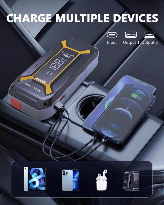 Car Auto Jump Starter 4500A Peak 26800mAh Battery Starter Up to All Gas and  8 L Diesel Engine 12V Power Bank with USB and Type C Port Jump Box with