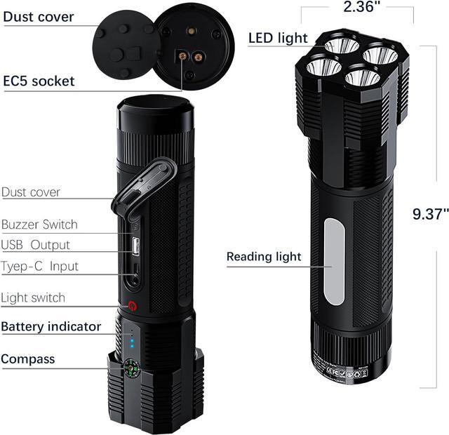 Alt view image 6 of 7 - Car Battery 1000A Peak 12V Jump Starter with 2000 Lumens Flashlight,Digital Display Smart Clamps Jump Box, Booster 12V Battery Pack and Power Bank